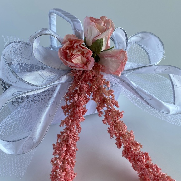 Handmade Coral Pink Flower Girl Basket - Picture 7 of 14